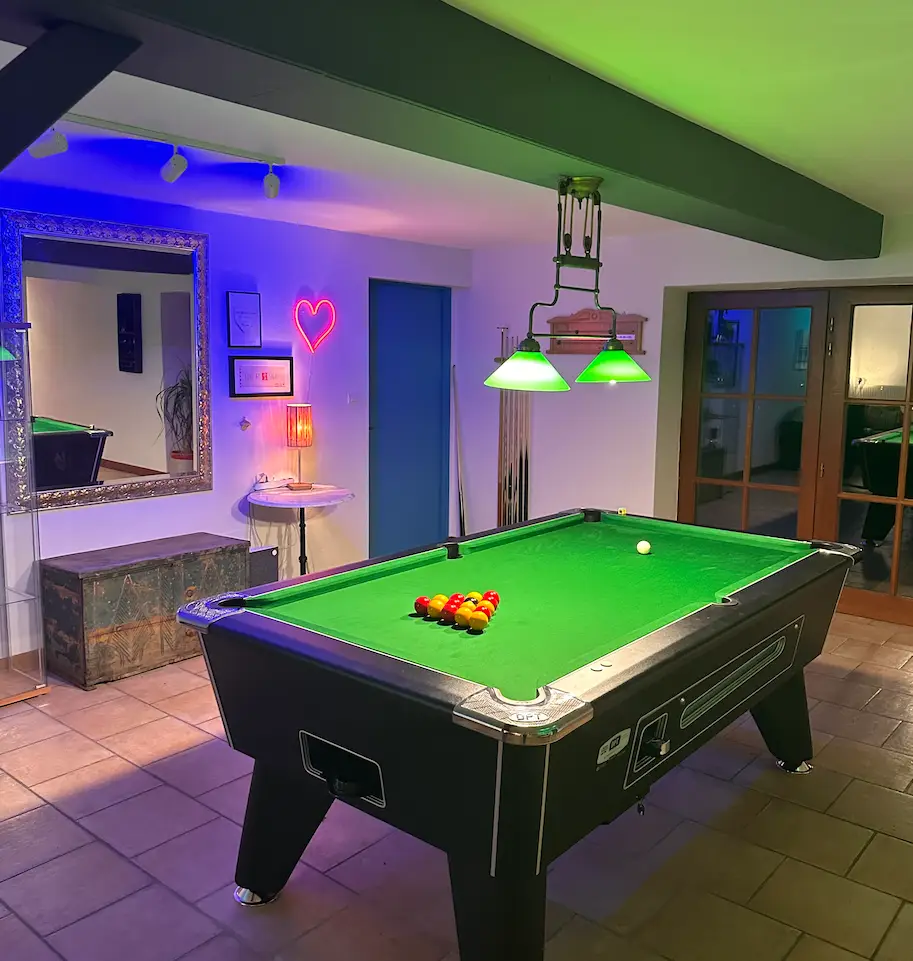 Games room with 8ft pool table at Forge in France estate